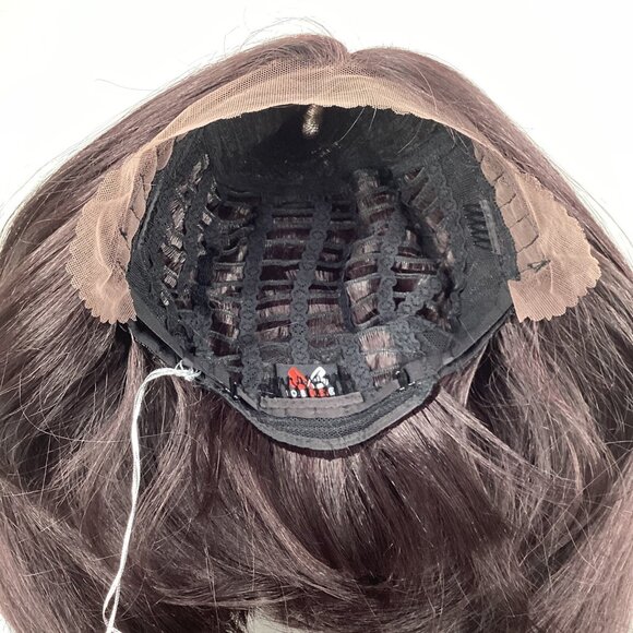 Lyna Angled Bob 99J dark Plum Wig Deep Part Lace Front Straight Synthetic Hair - Picture 7 of 9